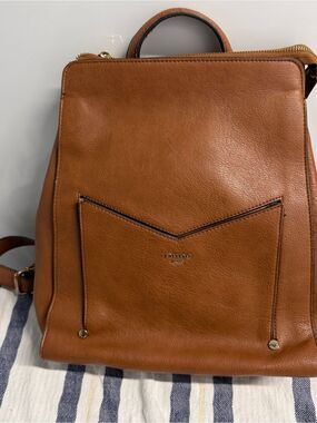 Dune London Tan Leather Backpack with Front Pocket